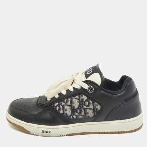 Dior Black/Beige Leather and Oblique Canvas B27 Sneakers Size 43