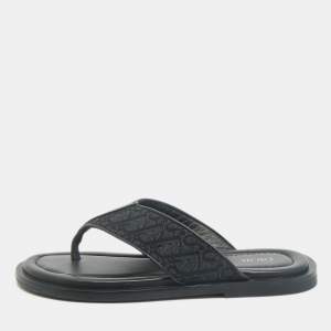Dior Black Oblique Jacquard and Leather Alias Flat Thong Sandals Size 41