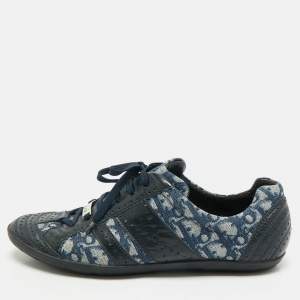Pre Owned Dior Blue Oblique Canvas and Leather Low Top Sneakers Size 42