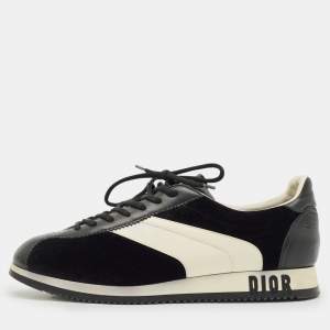 Pre Owned Dior Black/White Leather and Velvet Diorun Lace Up Sneakers Size 41