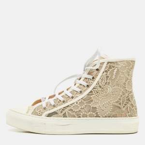Pre Owned Dior Gold/White Lace and Mesh Walk'n'Dior Sneakers Size 39.5