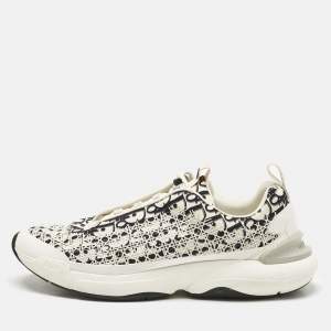 Dior White/Black Oblique Cannage Neoprene and Rubber B24 Low Top Sneakers Size 46