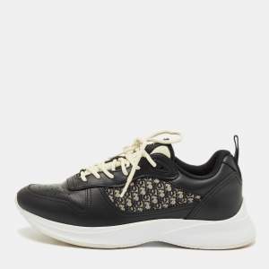 Dior Black/Beige Leather and Oblique Canvas B27 Sneakers Size 42