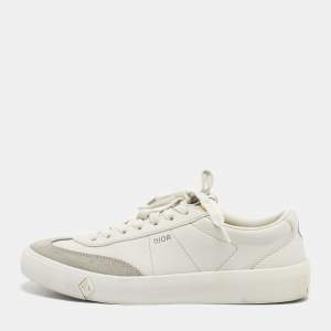 Dior Cream/Grey Leather and Suede B101 Lace Up Sneakers Size 41