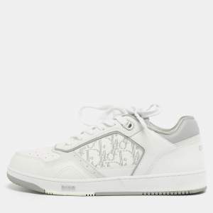 Pre Owned Dior White/Grey Oblique Leather B27 Sneakers Size 42