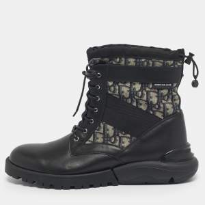 Pre Owned Dior Black Canvas and Leather Explorer Ankle Boots Size 43
