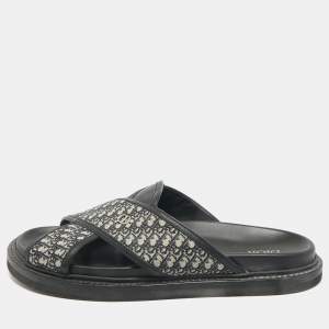 Pre Owned Dior Blue Canvas and Leather Alias Slide Sandals Size 42.5