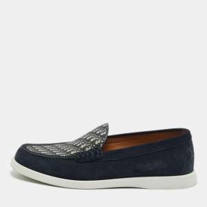 Pre Owned Dior Navy Blue Canvas and Suede Granville Loafers Size 42