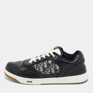 Pre Owned Dior Black Jacquard and Leather b27 Lace Up Sneakers Size 46