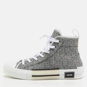 Pre Owned Dior Grey/White Oblique Jacquard B23 High Top Sneakers Size 42