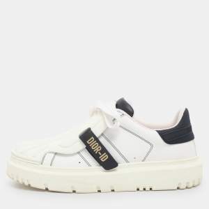 Pre Owned Dior White/Navy Blue Leather and Rubber Dior ID Lace Up Sneakers Size 40