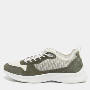 Pre Owned Dior B25 Size 46 Green/White Mesh, PVC and Suede Low Top Sneakers