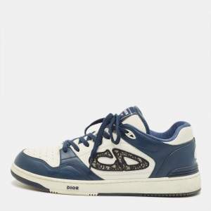 مملوكة مسبقًا Dior B57 Size 45 White/Navy Blue Leather Dribble Lace Up Sneakers