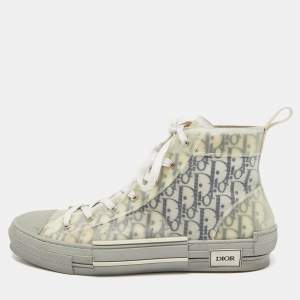 Pre Owned حذاء رياضي ديور B23 شبك ومطاط نقش مائل رمادي/أبيض بعنق منخفض مقاس 41