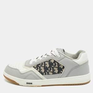 Pre Owned حذاء رياضي ديور ج27 جلد وكانفاس رمادي رباط مقاس 37