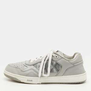 Pre Owned Dior B27 Size 44 Grey Leather CD Diamond Print Low Top Sneakers