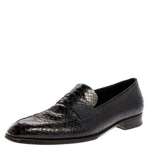 Dior Black Python Leather Penny Loafers Size 44
