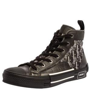  Dior Black Mesh And PVC Oblique B-23 High Top Sneakers Size 42.5