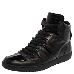 Dior Black Leather And Patent High Top Sneakers Size 40