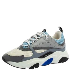 Dior Homme White/Grey/Blue Leather And Mesh Lace Up Sneakers Size 43