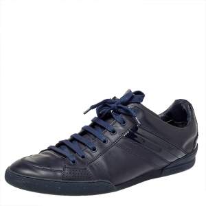 Dior Navy Blue Leather And Patent Leather Lace Up Sneaker Size 43