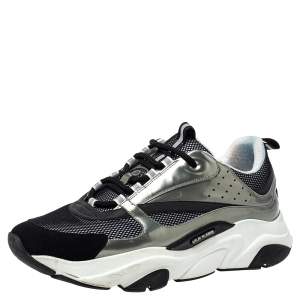 Dior Black/ Silver Mesh And Patent Leather B22 Runner Sneakers Size 44