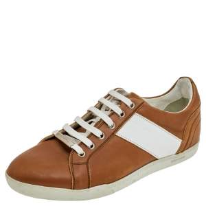 Dior Homme Brown/White Leather Lace Up Low Top Sneakers Size 41