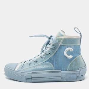 Dior Blue/White Oblique Mesh And PVC B23 High Top Sneakers Size 41.5