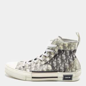 Dior White/Grey Oblique Mesh And Rubber B23 High Top Sneakers Size 43
