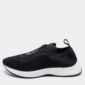 Dior Black Knit Fabric and Neoprene B25 Slip On Sneakers Size 44
