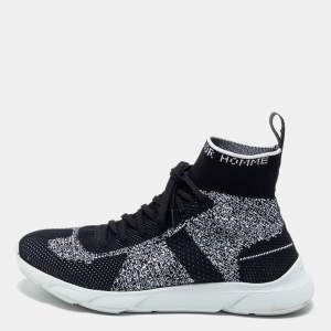 Dior Black/White Perforated Knit Fabric B21 Sock High Top Sneakers Size 40