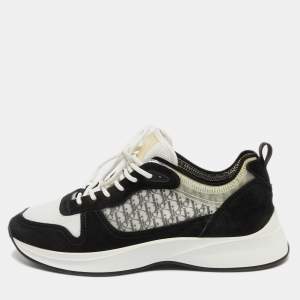 Dior Black/White Suede and Oblique Mesh B25 Sneakers Size 41.5