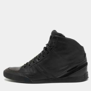 Dior Black Leather And Patent High Top Sneakers Size 42
