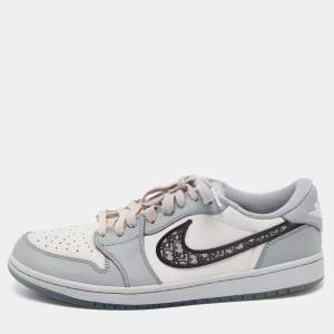 Dior x Jordan Grey/White Leather Jordan 1 Low Top Sneakers Size 44