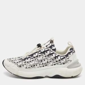 Dior White/Black Oblique Cannage Neoprene and Rubber B24 Low-Top Sneakers Size 43