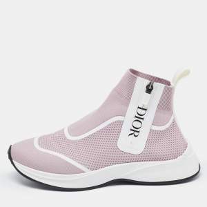 Dior Pink Knit Fabric B25 High Top Sneakers Size 40