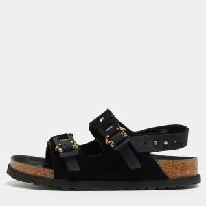 Dior X Birkenstock Black Suede Milano Flat Sandals Size 38