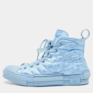 Dior Blue Oblique Quilted Fabric B23 High Top Sneakers Size 42.5