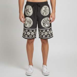 Pre Owned Dolce & Gabbana Black Crepe Coin Print Silk Bermuda Shorts XL 