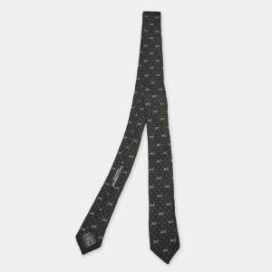 Pre Owned Dolce & Gabbana Black Monogram Silk Skinny Tie 