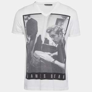 مملوكة مسبقًا Dolce & Gabbana White James Dean Print Jersey V-Neck T-Shirt L