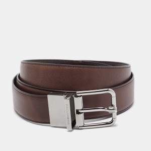 Dolce & Gabbana Brown Leather Reversible Buckle Belt 105 CM