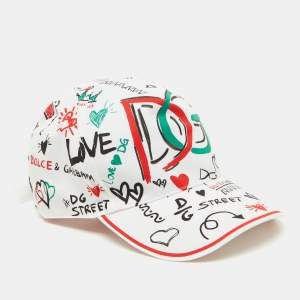 Dolce & Gabbana White Graphic Print Cotton Baseball Cap Size 58