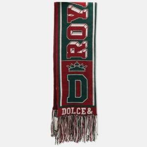 مملوكة مسبقًا Dolce & Gabbana Burgundy/Green Logo Intarsia Cashmere Fringed Muffler 