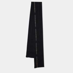 Dolce & Gabbana Black Logo Jacquard Wool Bandana 