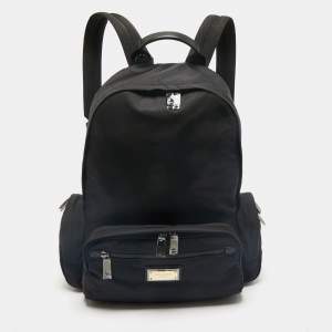 Dolce & Gabbana Black Nylon Logo Plaque Backpack