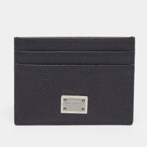 Pre Owned Dolce & Gabbana Logo Plaque Black Leather Card Holder
