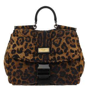 Dolce & Gabbana Brown Leopard print Nylon Sicily Tote Bag