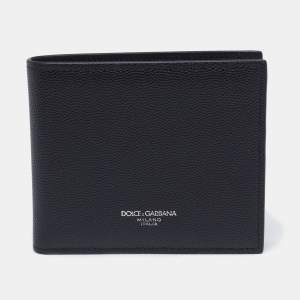 Pre Owned Dolce & Gabbana Black Leather Bifold Compact Wallet