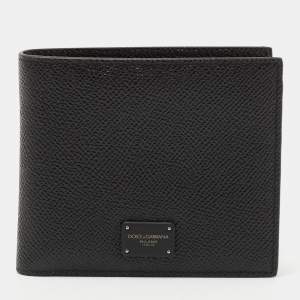Dolce & Gabbana Black Leather Logo Plaque Bifold Wallet